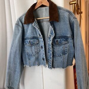 Brandy Melville Blue Brown Jean Jacket Cropped